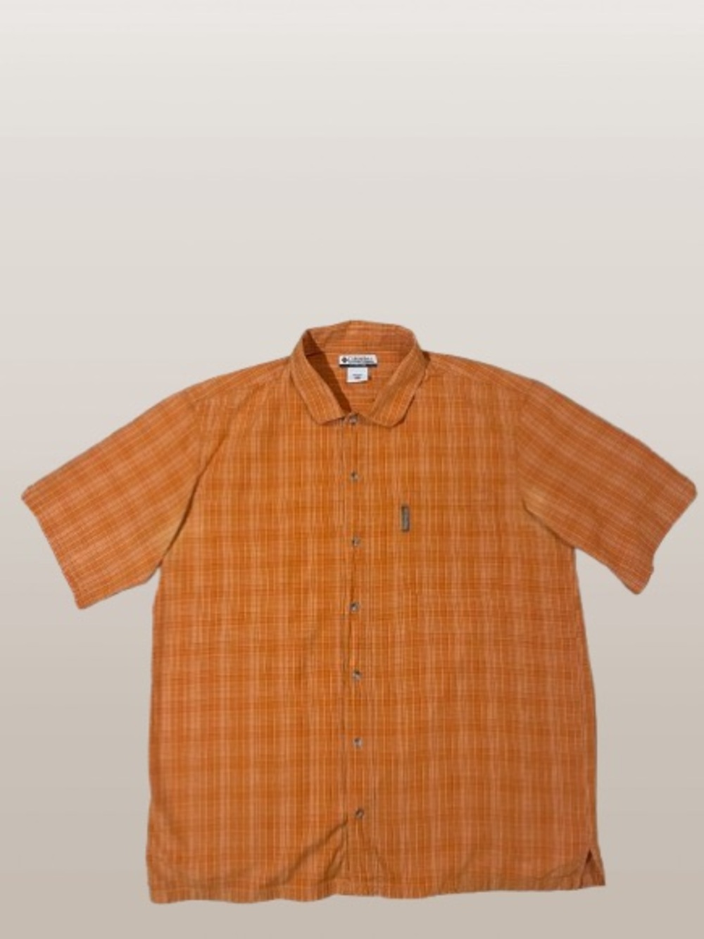 Columbia Casual Button Down Shirt Men's XL Orange Plaid 100% Cotton